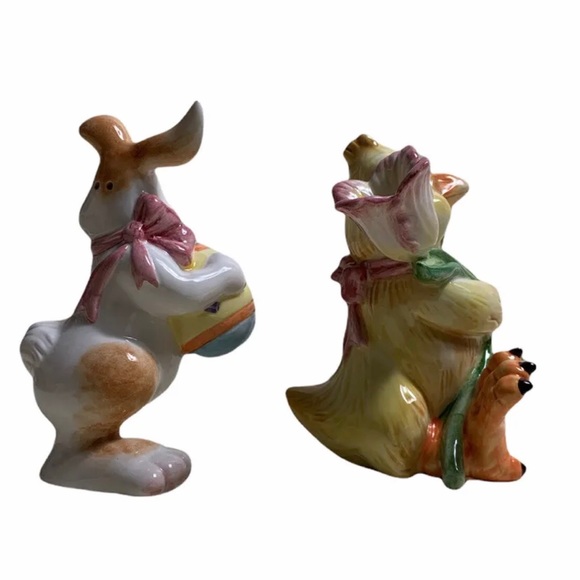 Fitz And Floyd Eggscapades Easter Bunny Chick Salt Pepper Shaker Set Vintage - Picture 3 of 6